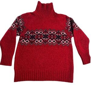 Vintage St Michael Fair Isle Turtleneck Sweater Womens UK 16 Red Made UK